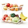 Yuhtech Cesto per frutta a 2 livelli, Ciotola cesto per frutta per cucina, Scaffale portaverdure da bancone, Organizer porta snack staccabile con manico in legno (Bianco)