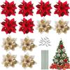Qunkun 12 Stelle di Natale con Glitter e Fiori Artificiali - Decorazioni per Albero con 12 Steli e Clip