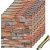 Hyesrtey Carta da Parati Adesiva Muro 10 Pezzi Pannelli Parete Mattoni Pannello Mattone Decorativi 3d per Parete Adesivi paretiper Wallpaper per Cucina Ufficio TV Sfondo, 35 * 38.5 cm (Rosso)