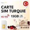 travSIM SIM Turchia | 30 giorni - 15GB di dati | Dati ad alta velocità 5G/4G | Accesso a Internet per Google, Facebook, Whatsapp, Instagram e altro ancora