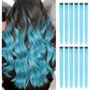 ELNX Set di 12 Extension Capelli Blu | 22 Clip-In Extension | Ciocche Lunghe Lisce Sintetiche Colorate per Ragazze, Bambini, Donne, Uso Quotidiano, Feste, Natale (Blu Cielo)