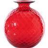 VENINI Vaso Monofiore Balloton Rosso Filo Verde 100.16