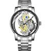 FORSINING Orologio da polso analogico al quarzo da uomo, con scheletro, in acciaio inox, quadrante di lusso, impermeabile, luminoso, Argento