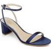 Jewel Badgley Mischka Danni II Low Block Heel Sandal, Tacco Donna, Raso Blu Navy, 38.5 EU
