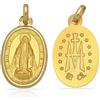 Minoplata Medaglietta Vergine Maria Miracolosa in Argento Sterling Placcato Oro 11x18mm