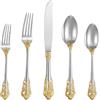 SHEUMNT Sfarzoso Set Posate Barocco Oro Argento 20 Pezzi, Posate in Acciaio Inox 18/10 Anti-Ruggine, Set Completo con Forchette, Cucchiai e Coltelli in Elegante Scatola Regalo