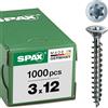 SPAX - Vite universale con testa svasata T-STAR plus, 4CUT, Filettatura piena, Bianco zincato, 3.0 x 12 mm, 1000 pezzi