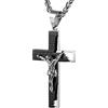 Hzman da uomo in acciaio INOX a forma di croce crocifisso Bibbia preghiera ciondolo collana 61 cm catena e Acciaio inossidabile, colore: Nero , cod. S7501C