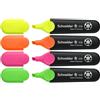 Schneider Job 150- Astuccio da 4 evidenziatori. Colori giallo/arancione/rosa/verde