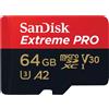 Sandisk Scheda memoria 64GB SanDisk Extreme Pro MicroSDXC UHS-I classe 10 U3 Nero/Rosso [SDSQXCU-064G-GN6MA]