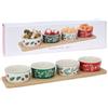 MIJOMA Set da 5 pezzi natalizio per servire - Tagliere in legno con 4 ciotole in porcellana - Perfetto per tapas, olive, cubetti di formaggio, salse e condimenti - Design festivi per la tavola di