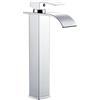 Sistaby Rubinetti miscelatore alto per lavabo da bagno miscelatore a cascata da bancone quadrato alto rubinetto per guardaroba monoblocco in acciaio inossidabile cromato con tubi G1/2 '' mono 1 foro