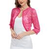 YOUNIFIZ Coprispalle da donna in pizzo leggero con maniche a 3/4, aperto sul davanti, 34-rosa acceso, XL