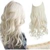 SARLA Extension per capelli con filo invisibile, con 3 clip, corte, 35,5 cm, capelli sintetici ondulati ricci, per donne, fascia trasparente regolabile biondo platino