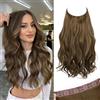 SARLA Extension per capelli con filo invisibile, con 3 clip, corte, 35,5 cm, capelli sintetici ondulati ricci, per donne, regolabile, trasparente, marrone caffè