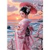 QENSPE 5D Diamond Painting Donna Giapponese, Kit per Diamond Painting Adulti, Fiori di Ciliegio Pittura Diamante Fai da Te Painting Kit Completo, Decorazione per Casa e Pareti 30x40cm