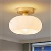 WOKNOS Moderna Bianco Vetro Lampadario Plafoniere,Dorato Plafoniera(22CM)