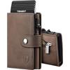 TENBST Portafoglio Uomo Slim, Piccolo Pelle Portamonete, RFID Porta Carte di Credito Uomo, Portatessere Anticlonazione con Bottone, Marrone, Box Regalo