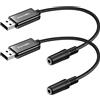 DuKabel Confezione da 2 USB Scheda audio esterna USB a jack da 3,5 mm (4 poli CTIA) Cavo adattatore audio stereo Scheda audio esterna per cuffie, altoparlante o microfono TRRS a 4 poli - 25 cm nero