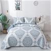 Travan, set di biancheria da letto da 3 pezzi, trapunta e federe, leggero, motivo floreale blu, Queen size