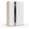 Fores Armadio Guardaroba 3 Ante 3 Cassetti Con Barra Appendiabiti Bianco Artik Rovere Canadian