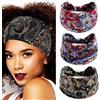 Fashband Fasce elastiche per capelli, larghe, con motivo floreale, con nodo, stile vintage, per yoga, accessori per capelli per donne e ragazze (confezione da 3)