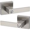 Kwikset Singapore - Maniglia per porta d'ingresso con serratura e chiave, reversibile, con leva esterna, per camera da letto, nichel satinato, anti-manomissione, sicurezza SmartKey Re-Key e Microban