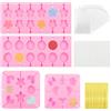 XIACIBDUS 4 Pezzi Stampi per Lecca-lecca in Silicone, Riutilizzabile Silicone Lollipop Mold Stampo con 100 Bastoncini Lollipop 100 Sacchetti e 100 cravatte d'oro, per Fare Cioccolatini Biscotti Lecca