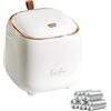 WDPUCHU Mini Countertop Trash Can with 5 Rolls of Trash Bags, Waste Can with Press Type Lid, 0.5 Gallon/1.5 Liter Wastebasket Trash Can Dispenser, Mini Bin for Bathroom Vanity,Coffee Table (White)