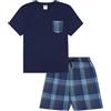 thepyjamafactory Pigiama corto a quadri blu navy da uomo, Blu, XL