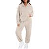 Generisch Tuta da casa da donna, morbida, in due pezzi, tinta unita, semplice, in pile, con cappuccio, termica, per l'inverno, classico, comoda vestibilità comoda, per il tempo libero, O beige., XXL