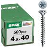 SPAX - Vite universale con testa svasata T-STAR plus, 4CUT, Filettatura piena, Bianco zincato, 4.5 x 40 mm, 500 pezzi