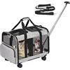 FASNATI Trasportino per Animali Domestici a Doppio Scomparto con Ruote Staccabili per Gatto/Cane, Trasportino con Ruote per 2 Piccoli Gatti/Cani/Conigli, Design Super Ventilato, Ideale per Viaggi