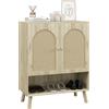 HOMCOM Mobile Multiuso in Stile Boho con Ante in Rattan e Ripiano Aperto, 80x38x100cm, Rovere|Aosom
