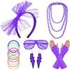 FACATH Collane in stile anni '80, con braccialetti e guanti a rete in pizzo, con fiocco, orecchini al neon, accessori per travestimenti, colore verde, per donne e ragazze (viola)