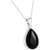 Echmeck Gioielli Fatti a Mano in Argento Sterling 925 Collana con Pendente a Goccia di Onice Nero a Forma di Pera 15x20mm Catena 40+5cm