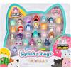 Squish-a-longs Confezione da 25 - Serie 2 - (25) Mini-Squish da 2,5 cm, 5 accessori, 1 anello e 1 guida per collezionisti - 2 figure di inseguimento - Colleziona, scambia e gioca