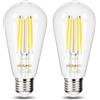 DiCUNO Lampadina LED E27 ST58 4W Classe A, equivalente 60W, 850lm, Bianco neutro 4000K, Lampadina a filamento Edison vintage, Vetro trasparente, per cucine soggiorno camera da letto, 2 Pezzi