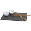 MIK funshopping Set di piatti per sushi giapponesi con ciotoline in porcellana, bacchette, piano in ardesia per 2 persone (7 pezzi)