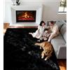 VOFUSHON Tappeto per Soggiorno Moderno 120x160 cm Nero, Morbido a Pelo Lungo, Lavabile a Mano e Antiscivolo, Ideale anche per Camera da Letto