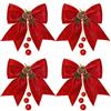 Whaline 4 fiocchi di Natale, ghirlande rosse, fiocchi per albero di Natale glitterati, papillon con paillettes, fiocchi decorativi per decorazioni domestiche, feste di Natale, 24,9 x 30 cm