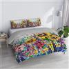 Italian Bed Linen Parure Copripiumino Matrimoniale "Sogni d'Autore" 100% cotone, Made in Italy, 250×200 cm con Doppia Patella 50 cm + 2 Federe 50×80 cm con Patella Interna, Stampa Digitale - SD24