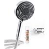 OFFO Set Completo Doccia con Filtro,Soffione + Flessibile + Supporto Parete, 6 Modalità Getto Alta Pressione, Cromo