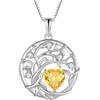 FJ Collana Albero della Vita per Donna Argento Sterling 925 Collana con Ciondolo Citrino Gioielli Pietre Portafortuna Novembre per Donna