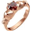 GWG Jewellery Anello Placcato in Oro Rosa 18K Claddagh con Cuore in Rosso Rubino, Mani e Corona - 5 in Confezione Regalo per Donne