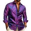 Barry.Wang Camicia da uomo in seta Paisley floreale manica lunga vestibilità regolare festa di nozze casual business abito formale, Viola, XXL