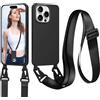 Jrkvniv Cordino Cover Compatible con iPhone 16 Pro Max Case, Nero | Necklace Cover Corda Custodia Collana Case Anti Graffio Antiurto Cellulare Bumper Silicone Liquido Shell Tracolla