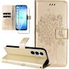 Dcjlbo Cover per Samsung Galaxy A17 4G/5G Custodia Cover in Pelle Portafoglio a Libro con Pellicola Vetro Temperato Porta Carte Cover Flip Case Cuoio Antiurto Custodia-Oro