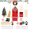 LUBOXIN Porta Elfo Natale Kit, 21 Pezzi Accessori per Porticina Elfo Natale Legno, Porta degli Elfi Natale Accessori con Recinto,Tappeto, Scaletta in Legno, Recinzione, Scala e Stivali