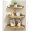 Petrala Scaffale angolare da parete in legno, set da 3 scaffali galleggianti, stile vintage, rustico, per la parete, libreria, con estremità rotonda, per bagno, cucina, camera da letto, soggiorno